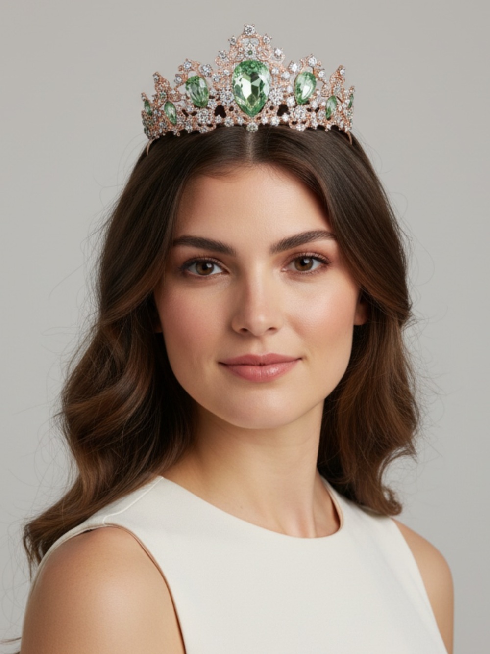 New Pageant/Bridal  Tiara Crown Rose Gold Mint Green Rhinestone Statement Formal